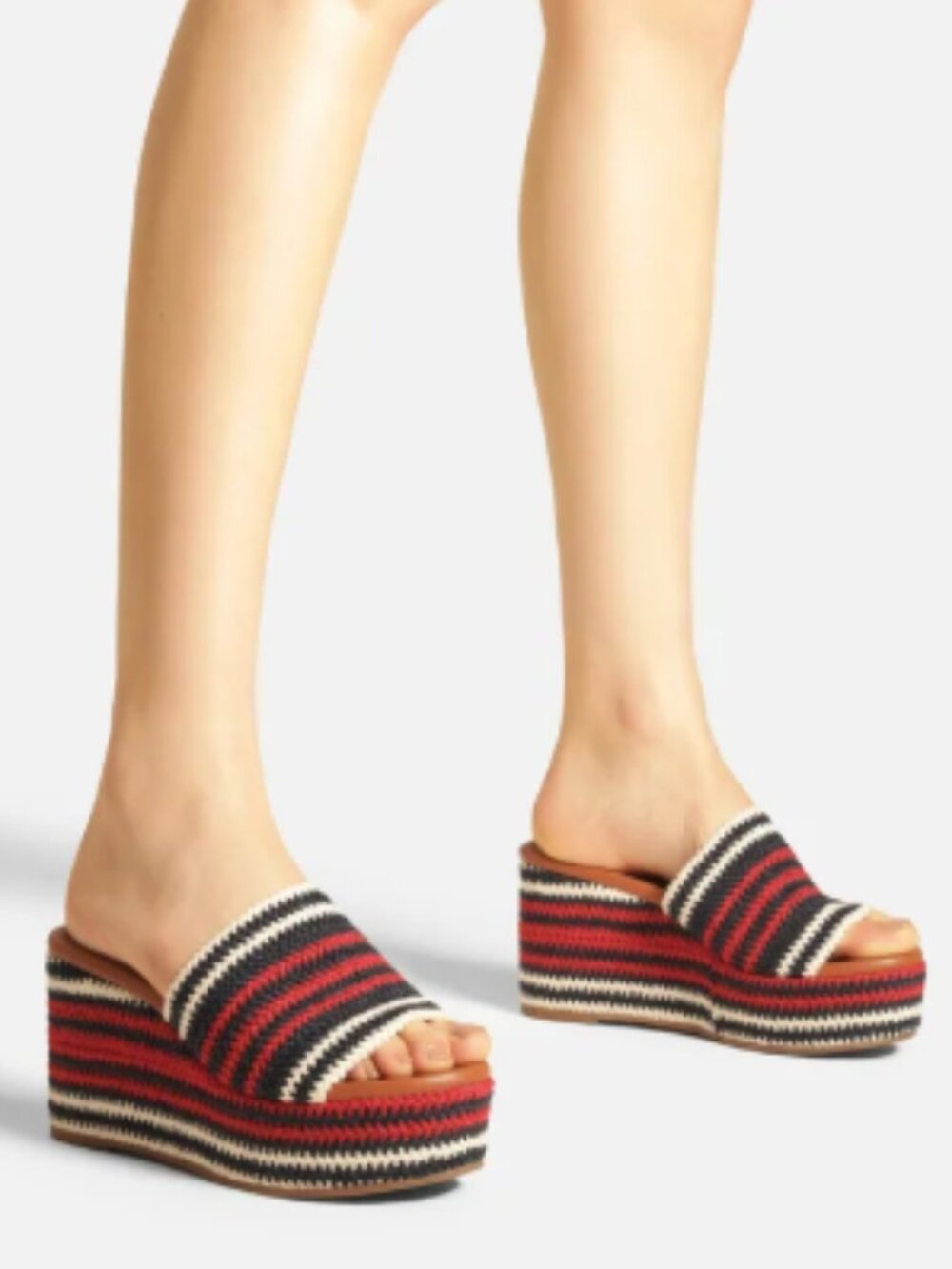 Arezzo Multicolor Woven Platform Slide Sandals Blue Red White ~3.5" Heel